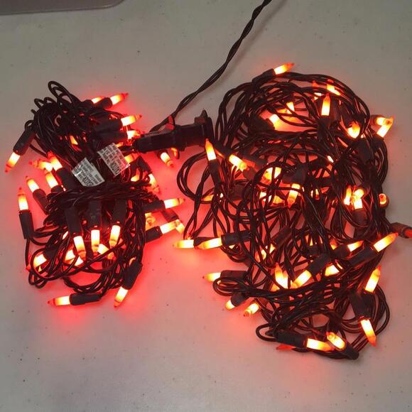 Halloween lights orange 2 sets with extra replacement bulbs used pre owned - Picture 2 of 2
